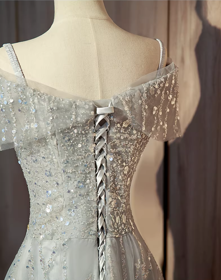 Hot Girls A-Line Off-Shoulder Evening Gowns Glittering Sequins Beads Prom Dress AP5890