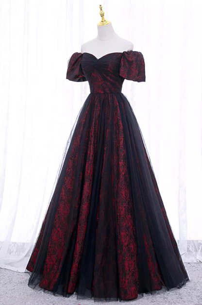 Gen Z Style A-Line Off-Shoulder Evening Gowns Floral Tulle Prom Dress AP5891