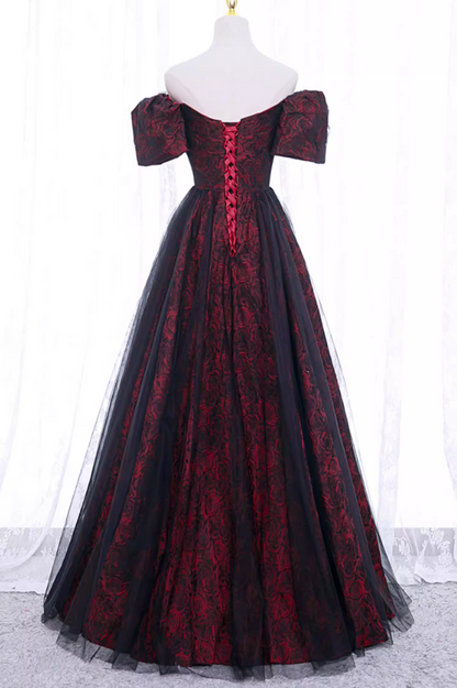 Gen Z Style A-Line Off-Shoulder Evening Gowns Floral Tulle Prom Dress AP5891