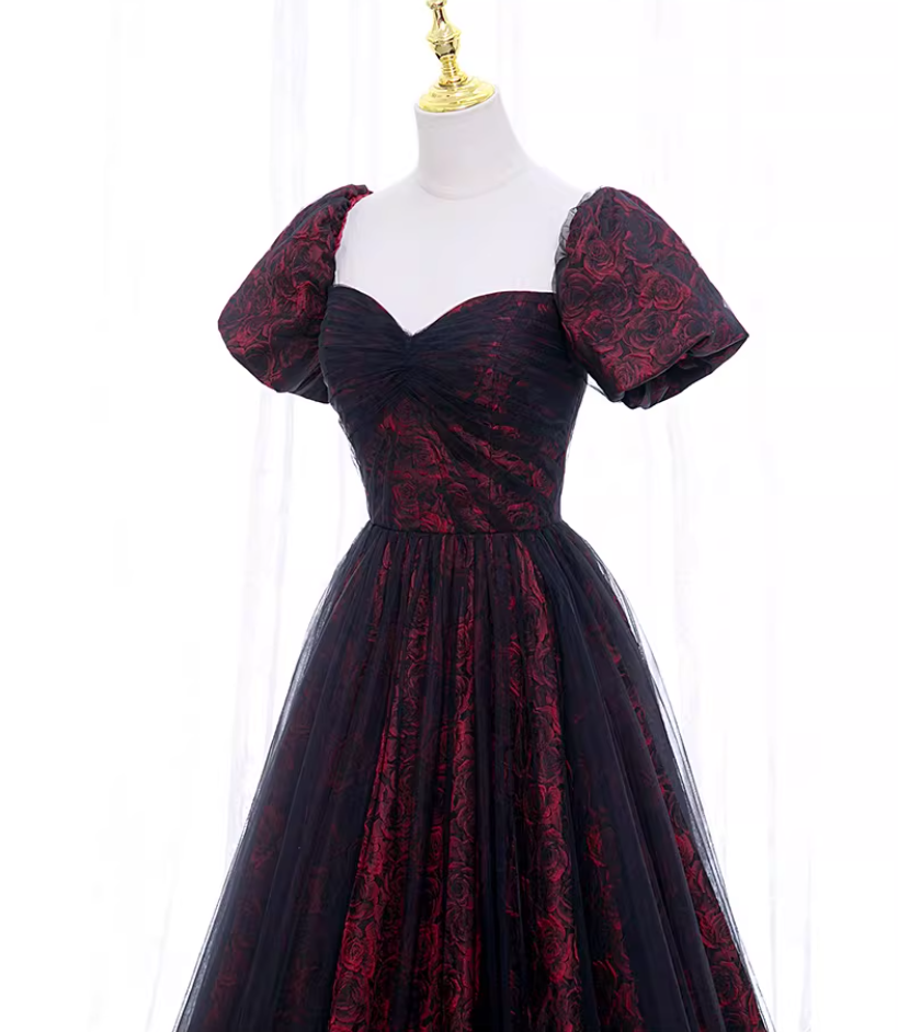 Gen Z Style A-Line Off-Shoulder Evening Gowns Floral Tulle Prom Dress AP5891