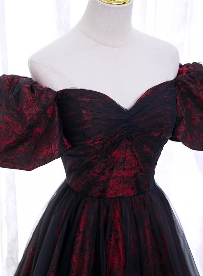Gen Z Style A-Line Off-Shoulder Evening Gowns Floral Tulle Prom Dress AP5891