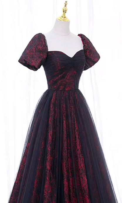 Gen Z Style A-Line Off-Shoulder Evening Gowns Floral Tulle Prom Dress AP5891