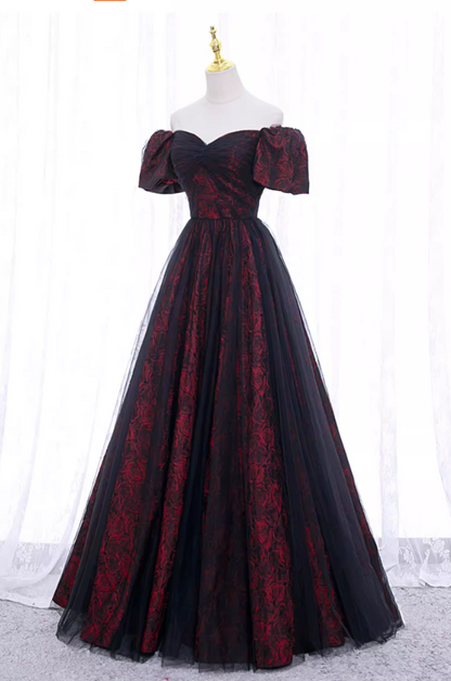 Gen Z Style A-Line Off-Shoulder Evening Gowns Floral Tulle Prom Dress AP5891