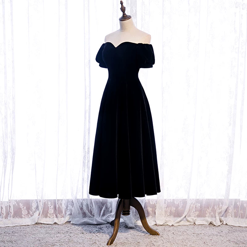 Lovely A-Line Off-Shoulder Evening Gowns Black Prom Dress AP5900