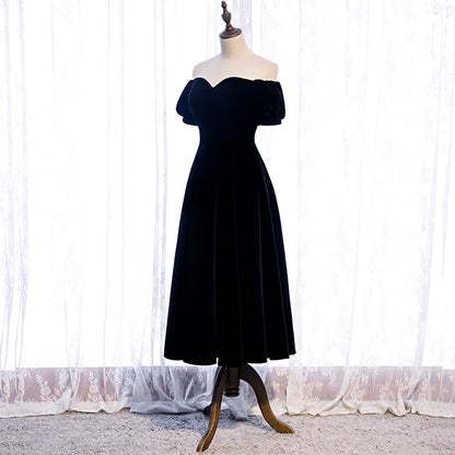 Lovely A-Line Off-Shoulder Evening Gowns Black Prom Dress AP5900