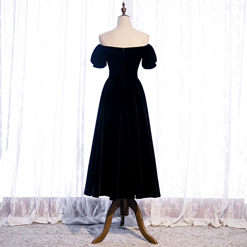 Lovely A-Line Off-Shoulder Evening Gowns Black Prom Dress AP5900