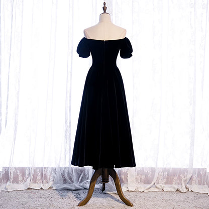 Lovely A-Line Off-Shoulder Evening Gowns Black Prom Dress AP5900