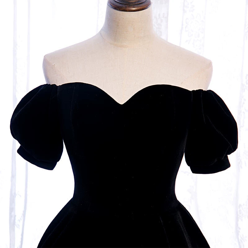 Lovely A-Line Off-Shoulder Evening Gowns Black Prom Dress AP5900