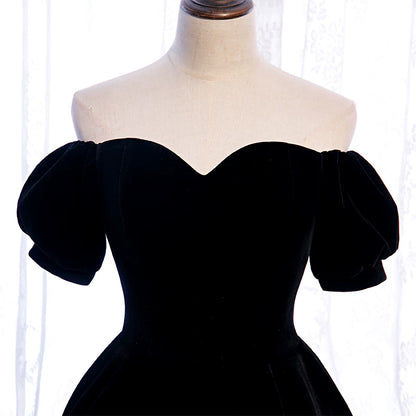 Lovely A-Line Off-Shoulder Evening Gowns Black Prom Dress AP5900