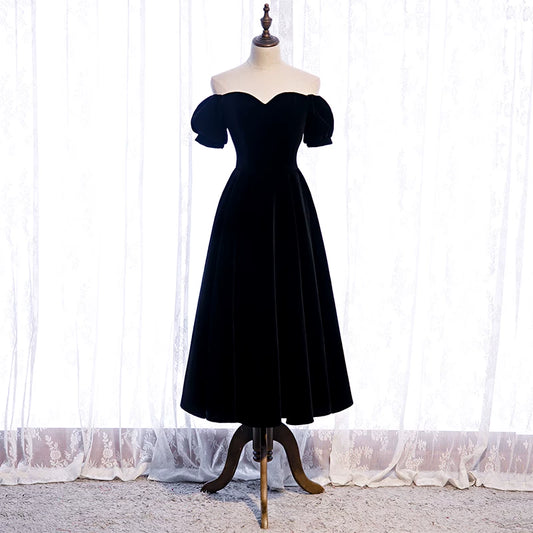 Lovely A-Line Off-Shoulder Evening Gowns Black Prom Dress AP5900