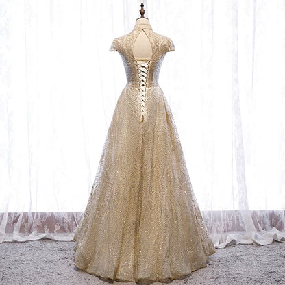 Beautiful Cutout High Collar A-Line Sweet 16th Gowns Sequins Beading Prom Dress AP5902