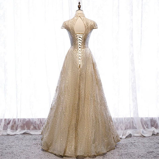 Beautiful Cutout High Collar A-Line Sweet 16th Gowns Sequins Beading Prom Dress AP5902