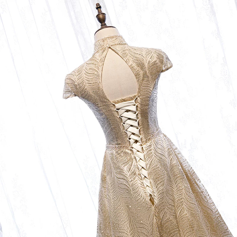 Beautiful Cutout High Collar A-Line Sweet 16th Gowns Sequins Beading Prom Dress AP5902