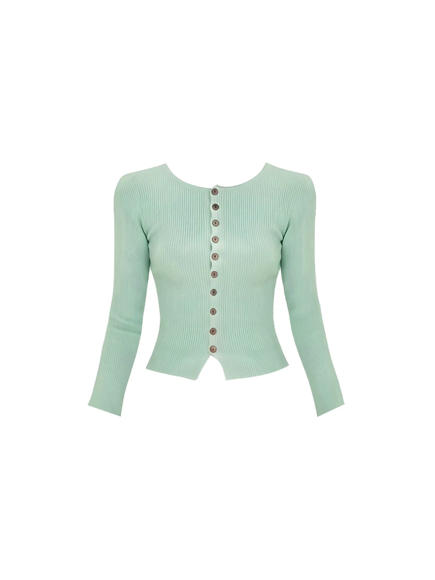 Splendid Jewel Neck Long Sleeve Two-Piece Fuzzy Bodycon Mini Skirt Cozy Pastel Green Ribbed Knit Button-Up Cardigan Pink Short Dress AP5909