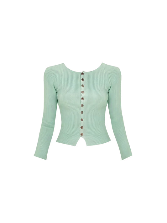 Splendid Jewel Neck Long Sleeve Two-Piece Fuzzy Bodycon Mini Skirt Cozy Pastel Green Ribbed Knit Button-Up Cardigan Pink Short Dress AP5909