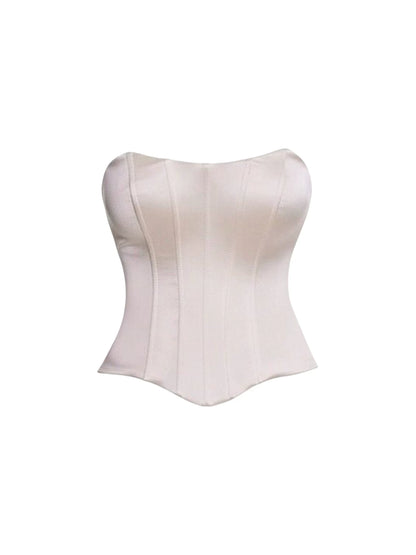 Sleek Strapless Corset Two-Piece Set Bodycon Mini Skirt Fashion Ivory Slim-Fit Top High-Waisted Short Dress AP5915