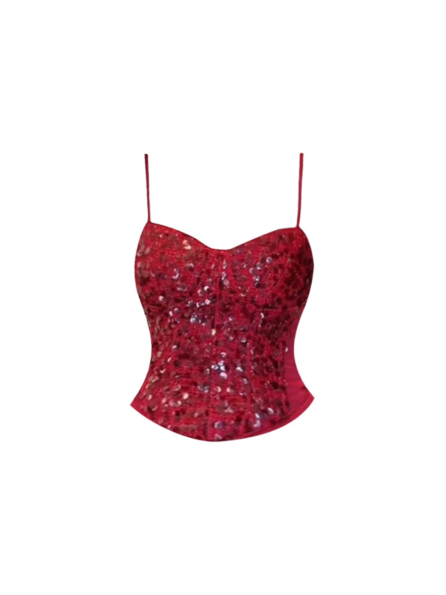 Lustrous Spaghetti Strap Sequin Corset Top & Ruched Bodycon Mini Skirt Sexy Red Sweetheart Neckline Two-Piece Set Short Dress AP5918