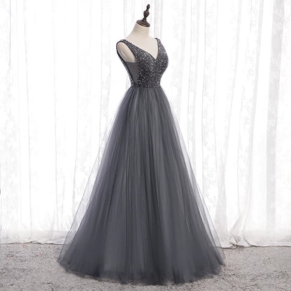 Vintage V Neck A-Line Sweet 16th Gowns Sequins Layered Tulle Prom Dress AP5931