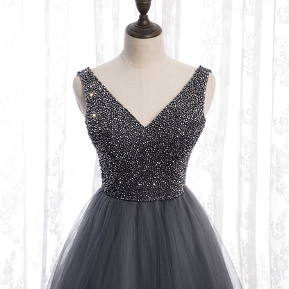 Vintage V Neck A-Line Sweet 16th Gowns Sequins Layered Tulle Prom Dress AP5931