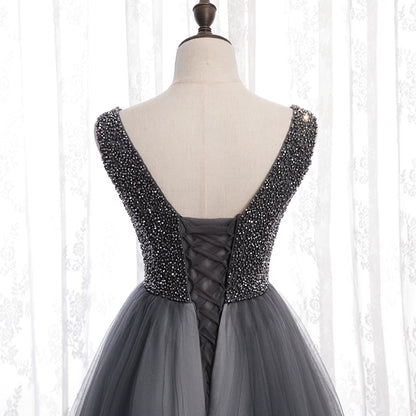 Vintage V Neck A-Line Sweet 16th Gowns Sequins Layered Tulle Prom Dress AP5931