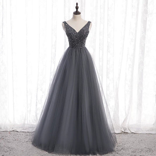 Vintage V Neck A-Line Sweet 16th Gowns Sequins Layered Tulle Prom Dress AP5931