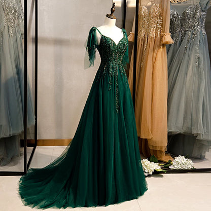 Artistic A-Line Spaghetti Strap Evening Gowns Beading Layered Tulle Prom Dress AP5932