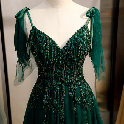 Artistic A-Line Spaghetti Strap Evening Gowns Beading Layered Tulle Prom Dress AP5932