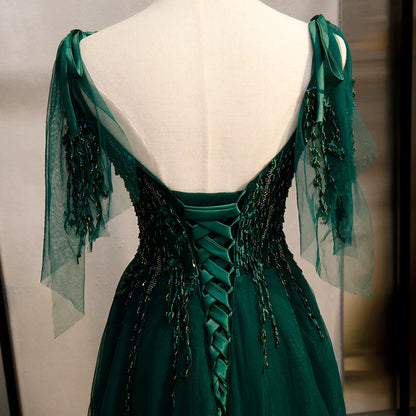 Artistic A-Line Spaghetti Strap Evening Gowns Beading Layered Tulle Prom Dress AP5932