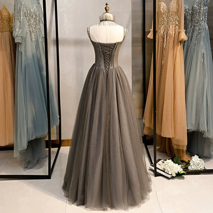 Dreamy Spaghetti Strap A-Line Evening Gowns Beads Layered Tulle Prom Dress AP5933