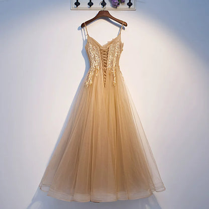 Gorgeous Spaghetti Strap Layered Tulle A-Line Evening Gowns Sequins Appliques Prom Dress AP5937