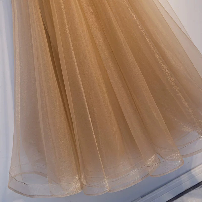 Gorgeous Spaghetti Strap Layered Tulle A-Line Evening Gowns Sequins Appliques Prom Dress AP5937