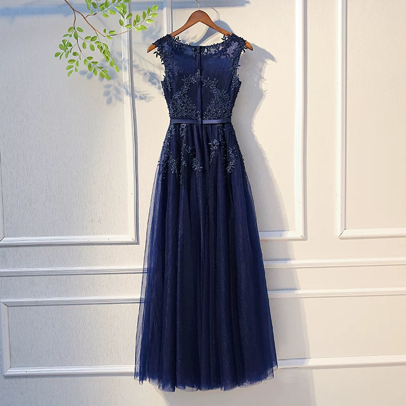 Glamorous Jewel Neck A-Line Sweet 16th Gowns Appliques Beads Tulle Prom Dress AP5939
