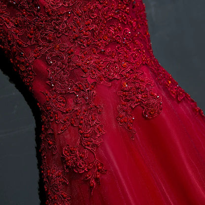 Dramatic Jewel Neck A-Line Red Sweet 16th Gowns Short Sleeve Appliques Beads Prom Dress AP5940