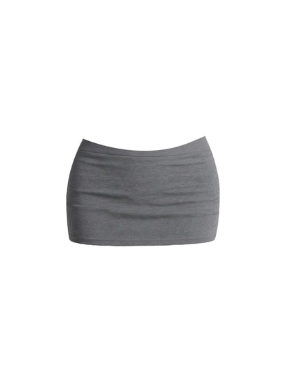 Simple V-Neck Top Two Piece Set Bodycon Mini Skirt Elegant Grey Cable Knit Long Sleeve Fitted Short Dress AP5948