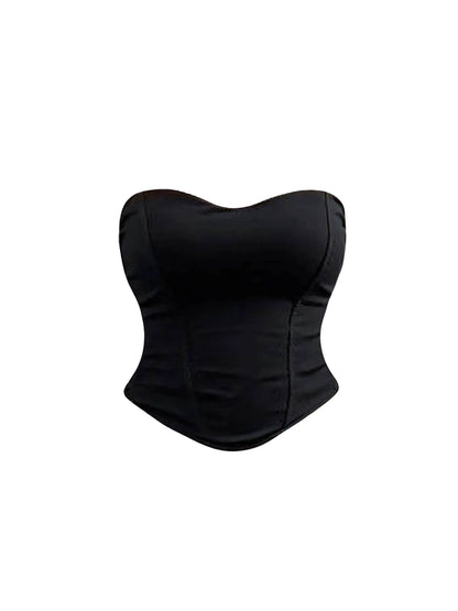 Trendy Strapless Corset Bodycon Two Piece Set Mini Skirt Glamorous Black Structured Bustier Silver Sequined Fitted Short Dress AP5959
