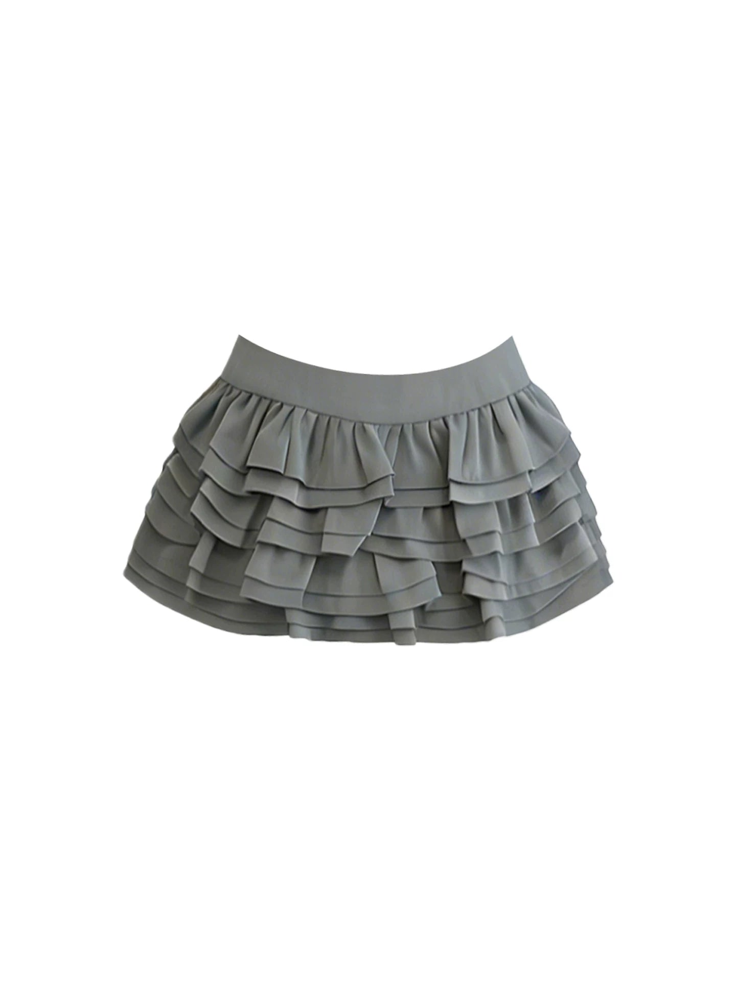 Pretty Strapless Two-Piece Set A-Line Mini Skirt Versatile Black Bustier Top Grey Tiered Ruffle Short Dress AP5966