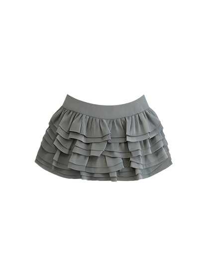 Pretty Strapless Two-Piece Set A-Line Mini Skirt Versatile Black Bustier Top Grey Tiered Ruffle Short Dress AP5966