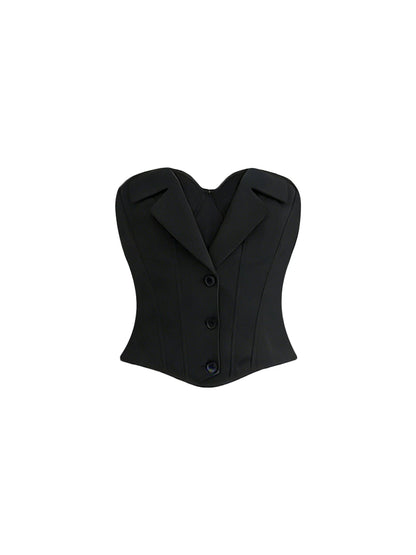 Pretty Strapless Two-Piece Set A-Line Mini Skirt Versatile Black Bustier Top Grey Tiered Ruffle Short Dress AP5966