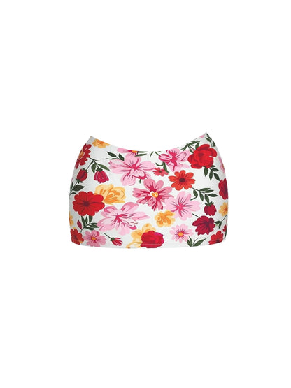 Gen Z Style V-Neck Knit Top Two-Piece Set Bodycon Mini Skirt Sweet Burgundy Lace-Trimmed Colorful Floral High-Waisted Short Dress AP5970