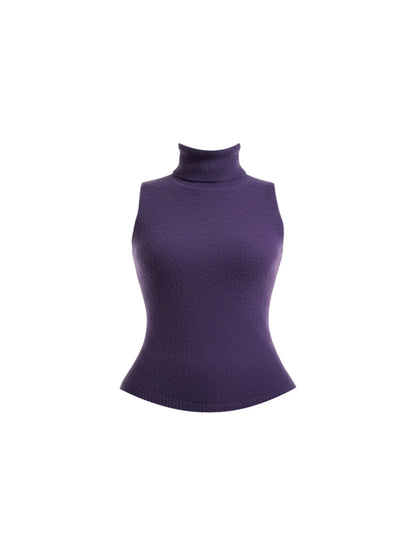 Enticing Turtleneck Sweater Beige Tartan Plaid Bodycon Mini Skirt Preppy Purple Sleeveless Two Piece Button Accent Short Dress AP5989