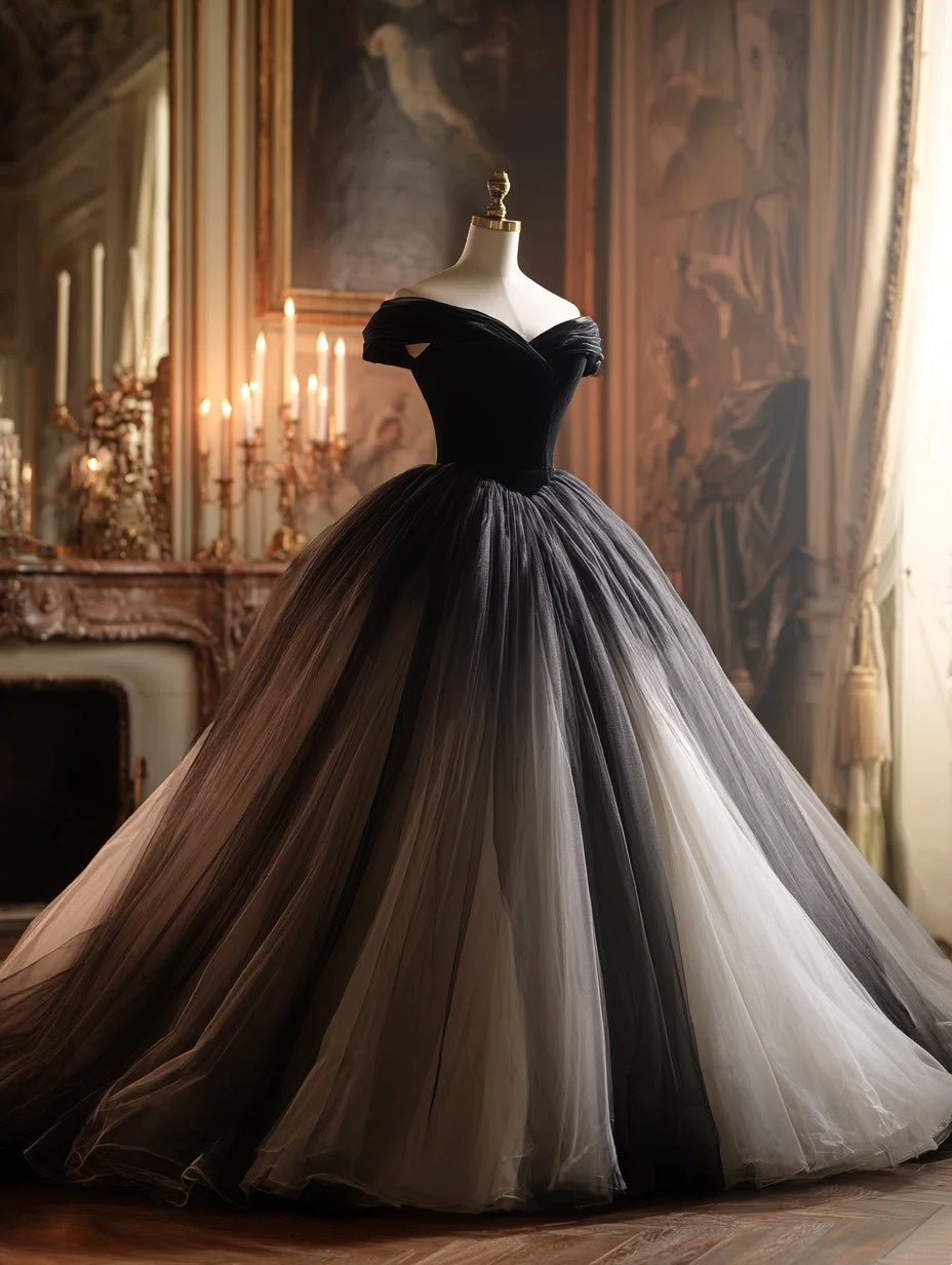 Luxurious A-Line Off-Shoulder Evening Gowns Ombre Tulle Prom Dress AP6002