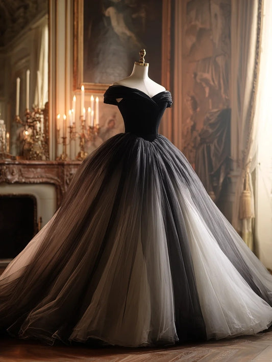Luxurious A-Line Off-Shoulder Evening Gowns Ombre Tulle Prom Dress AP6002