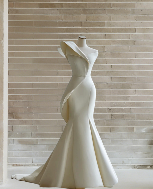 Artistic One Shoulder Mermaid Bridal Gowns Satin Wedding Dress AP6010