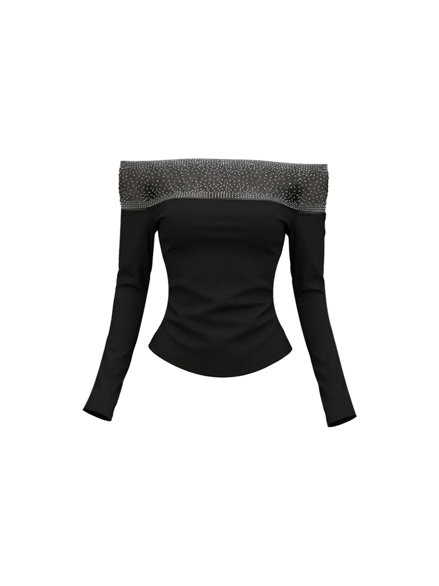 Gorgeous Two-Piece Set Long Sleeve Bodycon Mini Skirt Trendy Black Off-Shoulder Crop Top Sequin Short Dress AP6015