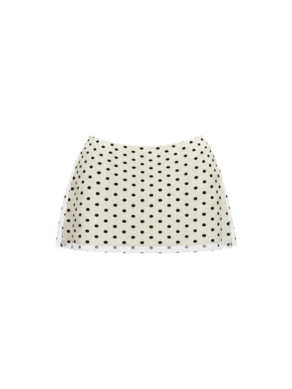 Charming Polka Dot Bow Black Ribbed A-Line Mini Skirt Cute Knit Top Two-Piece Set Short Dress AP6027