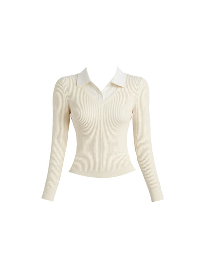 Dopamine Style Polo Top Pleated A-Line Mini Skirt Cute Ivory Ribbed Knit Two-Piece Set Casual Campus Looks Short Dress AP6028