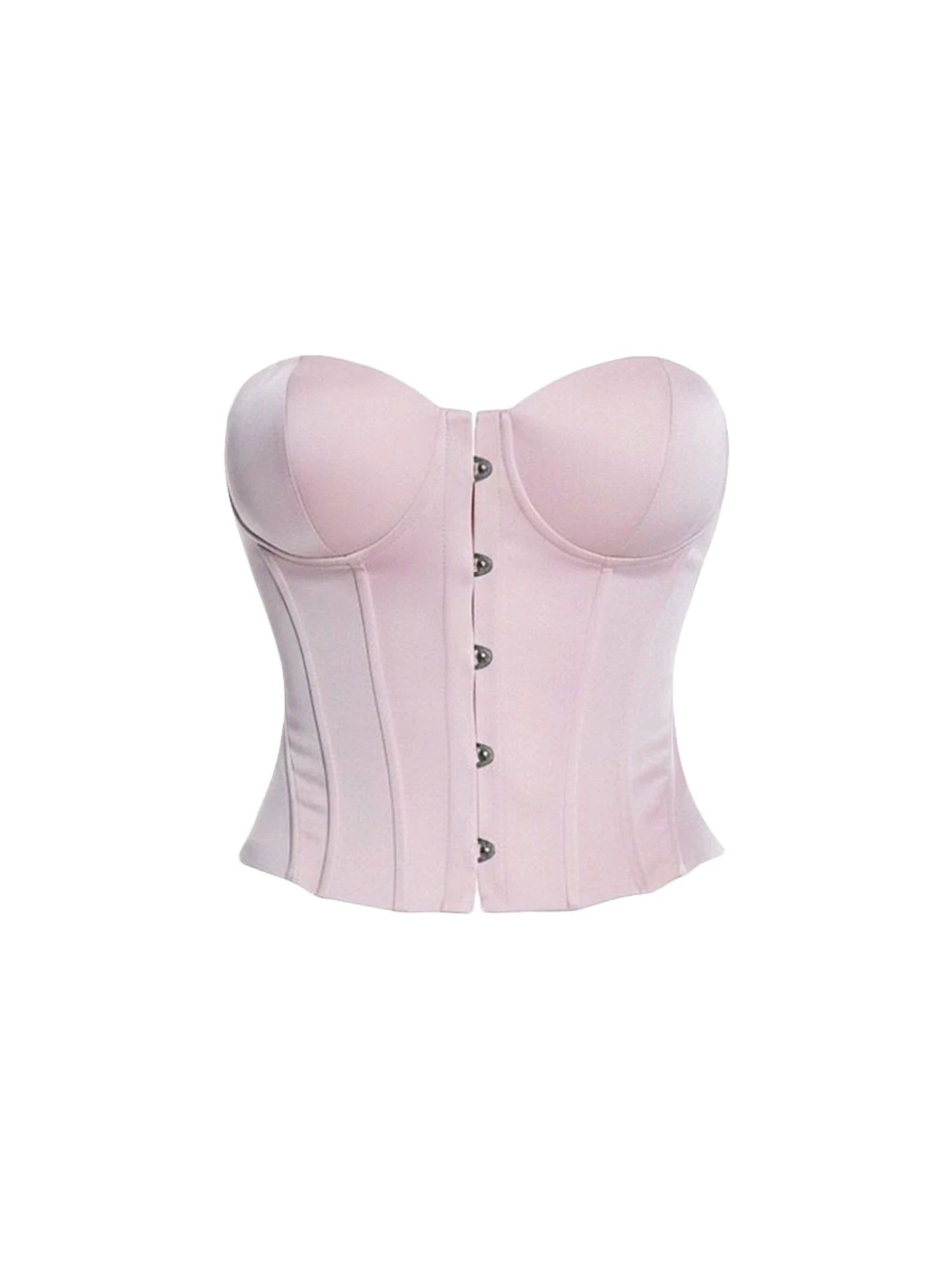 Adorable Strapless Corset Top Bodycon Mini Skirt Playful Blush Pink Bustier Satin Two-Piece Set Short Dress AP6030