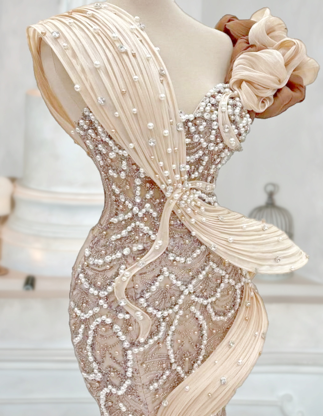 Trendy Asymmetric Neck Mermaid Evening Dresses Beading High-Slit Prom Dress AP6038