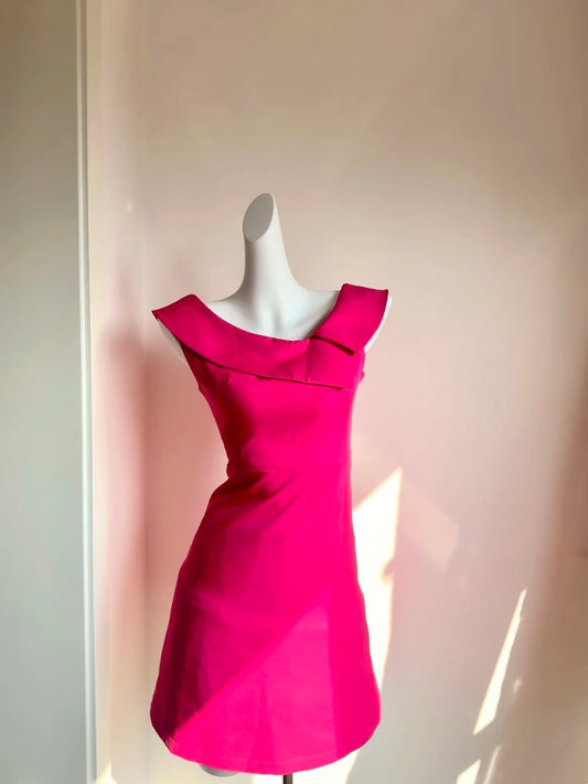Vogue Asymmetric Neck A-Line Birthday Dresses Hot Pink Homecoming Dress AP6042