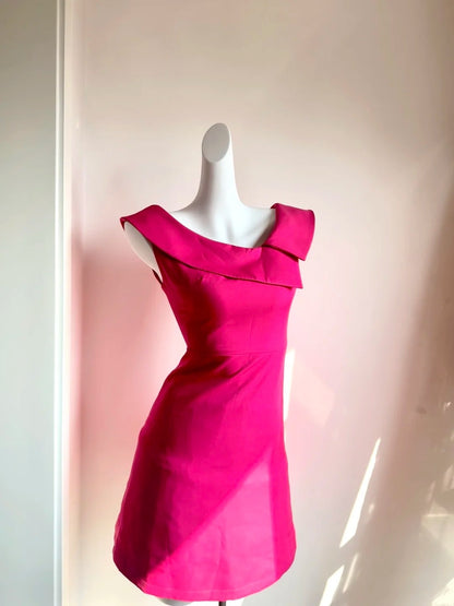 Vogue Asymmetric Neck A-Line Birthday Dresses Hot Pink Homecoming Dress AP6042